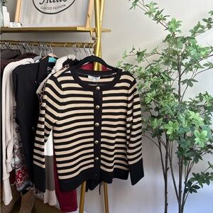 Love Trend Elegant Black and Tan Striped Women's Cardigan